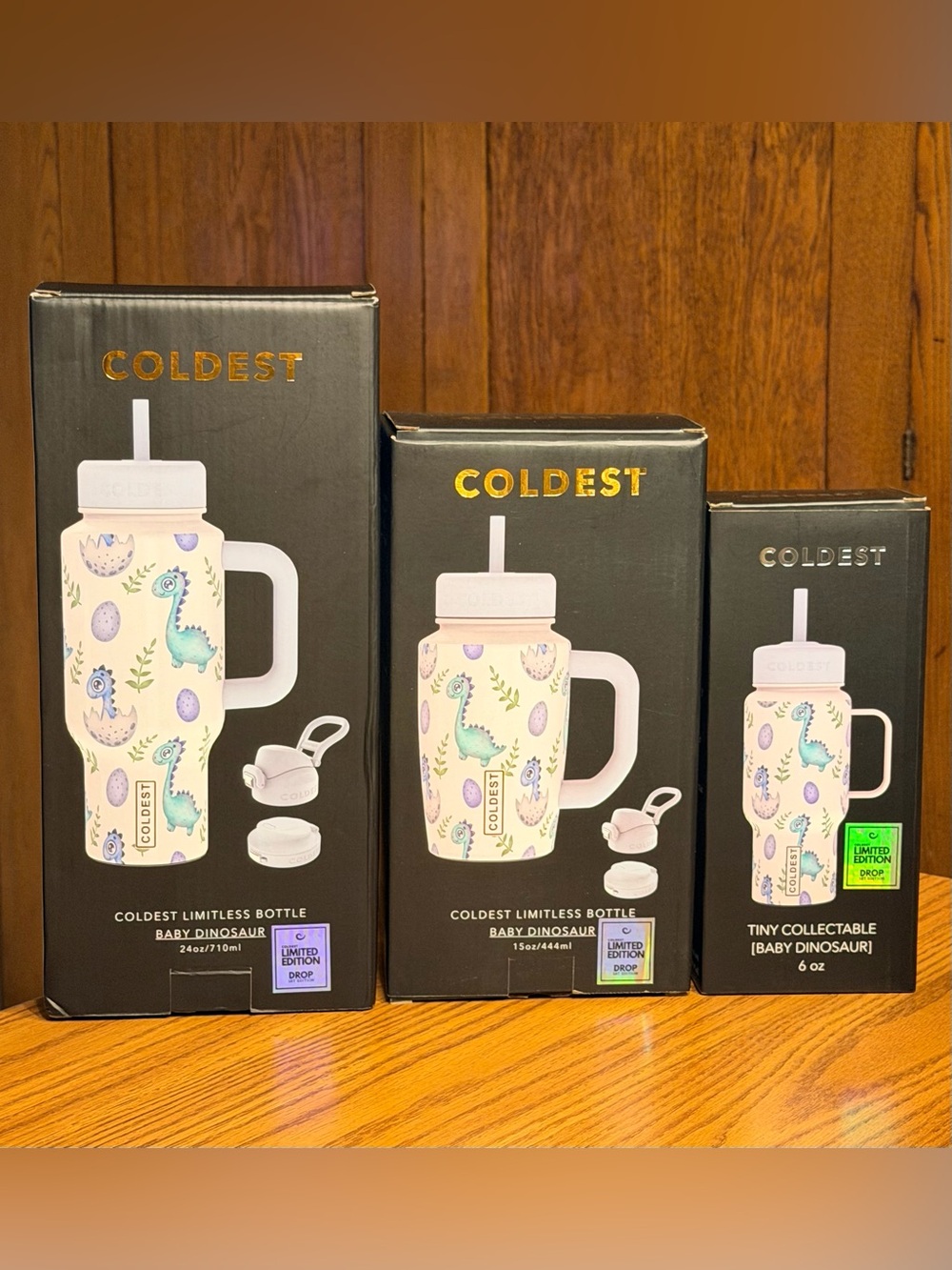 COLDEST Baby Dinosaur Limited Edition Bottle Trio - 24oz, 15 oz, and 6.7 oz